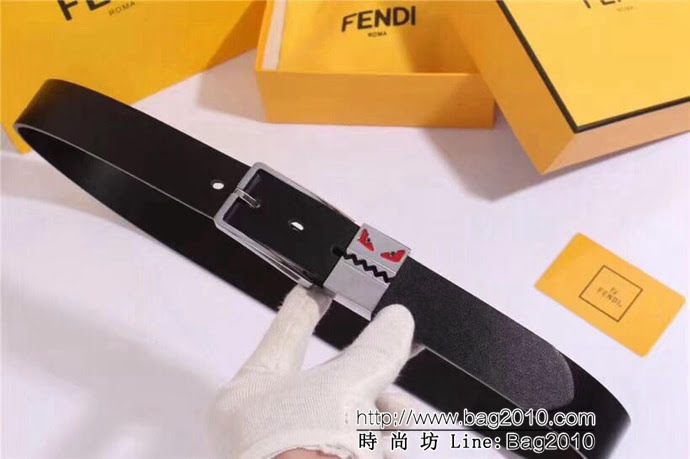 FENDI芬迪 原單正品 小怪獸皮帶系列 小怪獸琺瑯滴膠針扣 小牛皮男士皮帶  xfp1334